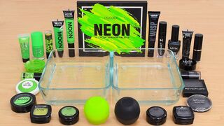 Neon Green vs Black - Mixing Makeup Eyeshadow Into Slime ASMR