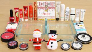 Santa vs Snowman - Mixing Makeup Eyeshadow Into Satisfying Slime ASMR