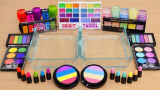 Rainbow Neon vs Pastel - Mixing Makeup Eyeshadow Into Slime ASMR - Satisfying Slime Video
