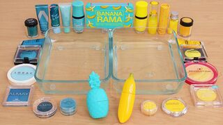 Teal vs Banana -  Mixing Makeup Eyeshadow Lip gloss and Lipstick Into Satisfying Clear Slime ASMR