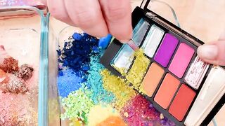 Autumn Rainbow Slime - Mixing Makeup, Eyeshadow, Lipstick and Glitter Into Slime ASMR