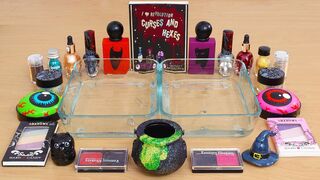 Witch's Brew - Mixing Makeup Eyeshadow Into Slime ASMR 445 Satisfying Slime Video Halloween
