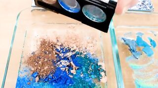 Mermaid Hard vs Soft Makeup Coloring Clear Slime with Eyeshadow and Lip Gloss Satisfying ASMR Slime
