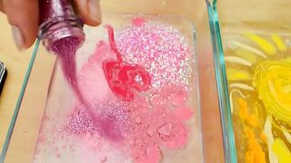 Pink vs Yellow - Mixing Makeup Eyeshadow Into Slime ASMR 439 Satisfying Slime Video