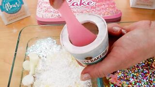 Confetti Cake - Slime Coloring with Makeup Mixing Eyeshadow into Slime Satisfying Video