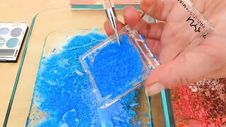 Ocean Blue vs Coral - Mixing Makeup Eyeshadow Into Slime ASMR 431 Satisfying Slime Video