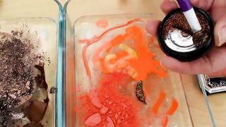 Chocolate vs Orange - Coloring Satisfying Slime ASMR with Eyeshadow and Makeup