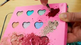 Pink vs Teal - Glitter, Lip Gloss and Eyeshadow Makeup Mixed Into Satisfying Slime ASMR