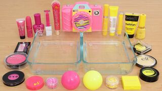 Pink vs Yellow - Coloring Satisfying Slime ASMR with Eyeshadow and Makeup