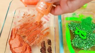 Orange vs Green -  - Mixing Makeup Eyeshadow Into Slime ASMR! Satisfying Slime Video
