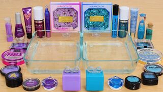 Purple vs Aqua Blue - Coloring Satisfying Slime ASMR with Eyeshadow and Makeup