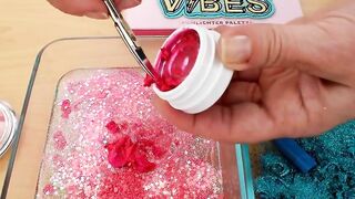 Pink vs Teal - Coloring Satisfying Slime ASMR with Eyeshadow and Makeup