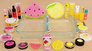 Watermelon vs Lemonade - Mixing Makeup Eyeshadow Into Slime ASMR 413 Satisfying Slime Video
