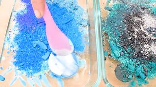 Aqua vs Sea Green - Mixing Makeup Eyeshadow Into Slime ASMR 411 Satisfying Slime Video