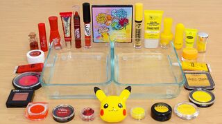Pokemon Red vs Yellow - Mixing Makeup Eyeshadow Into Slime ASMR 405 Satisfying Slime Video