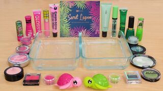 Pink vs Green - Mixing Makeup Eyeshadow Into Slime ASMR 389 Satisfying Slime Video