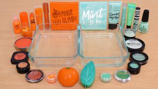 Orange vs Mint - Mixing Makeup Eyeshadow Into Slime ASMR 385 Satisfying Slime Video