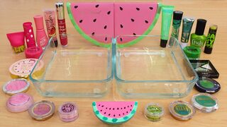 Pink vs Green - Mixing Makeup Eyeshadow Into Slime ASMR 321 Satisfying Slime Video