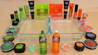 Green vs Orange - Mixing Makeup Eyeshadow Into Slime ASMR 304 Satisfying Slime Video