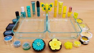 Teal vs Yellow - Mixing Makeup Eyeshadow Into Slime Special Series 174 Satisfying Slime Video