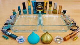 Teal vs Gold - Mixing Makeup Eyeshadow Into Slime Special Series 168 Satisfying Slime Video