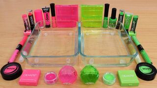 Neon Pink vs Neon Green Mixing Makeup Eyeshadow Into Slime Special Series 164 Satisfying Slime Video