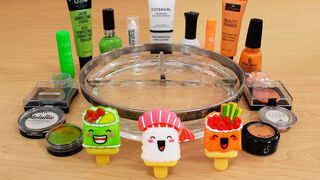 White vs Green vs Orange - Mixing Makeup Eyeshadow Into Slime! Special 141 Satisfying Slime Video
