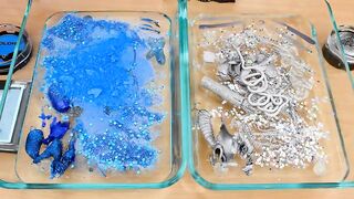 Blue vs Silver - Mixing Makeup Eyeshadow Into Slime Special Series 137 Satisfying Slime Video