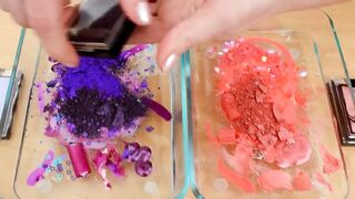 Purple vs Coral - Mixing Makeup Eyeshadow Into Slime! Special Series 128 Satisfying Slime Video