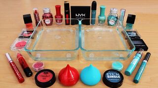 Mixing Makeup Eyeshadow Into Slime! Red vs Teal Special Series Part 54 Satisfying Slime Video