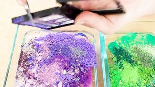 Mixing Makeup Eyeshadow Into Slime! Purple vs Green Special Series Part 52 Satisfying Slime Video