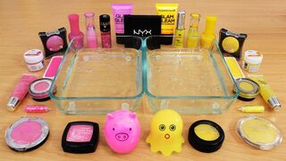 Mixing Makeup Eyeshadow Into Slime ! Pink vs Yellow Special Series Part 26 Satisfying Slime Video