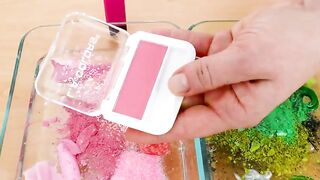 Mixing Makeup Eyeshadow Into Slime ! Pink vs Green Special Series Part 13 Satisfying Slime Video