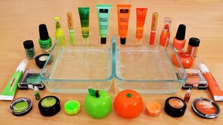 Mixing Makeup Eyeshadow Into Slime ! Green vs Orange Special Series Part 11 Satisfying Slime Video
