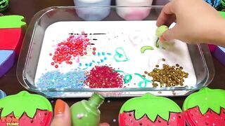 Strawberry Slime ! Mixing Random into GLOSSY Slime ! Satisfying Slime Video #888