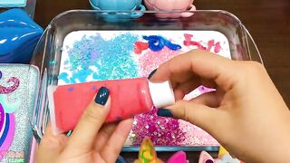 Unicorn Slime Pink vs Blue | Mixing Makeup and Glitter into Slime ASMR! Satisfying Slime Videos #818