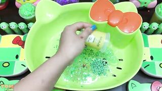 Green Hello Kitty Slime | Mixing Glitter and Beads into Slime ASMR! Satisfying Slime Videos #744