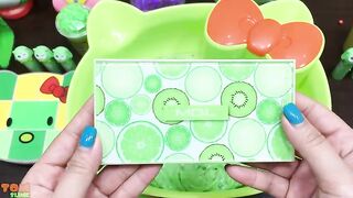 Green Hello Kitty Slime | Mixing Glitter and Beads into Slime ASMR! Satisfying Slime Videos #744