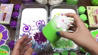 Purple Vs Green Slime | Mixing Beads and Glitter into Slime | Satisfying Slime Video #601