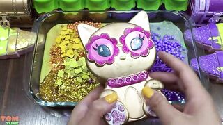 Gold Vs Purple Slime | Mixing Glitter and Beads into Slime | Satisfying Slime Videos #584