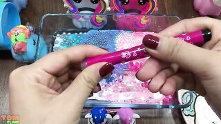 Unicorn Slime Pink Vs Blue | Mixing Glitter and Beads into Glossy Slime | Satisfying Slime #571