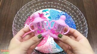 Disney Princess Slime Pink Vs Blue | Mixing Beads and Glitter into Glossy Slime #491