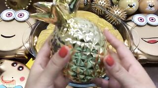Gold Minions Slime | Mixing Beads and Glitter into Clear Slime | Satisfying Slime Videos #482
