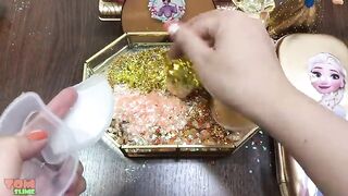 Gold Disney Princess Slime | Mixing Makeup and Glitter into Clear Slime | Satisfying Slime #480