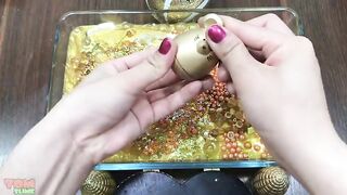 Gold Mickey Mouse Slime | Mixing Beads and Glitter into Glossy Slime | Satisfying Slime Videos #432