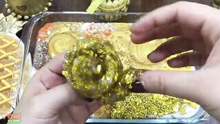 Gold Slime | Mixing Random Things into Glossy Slime | Satisfying Slime Videos #422
