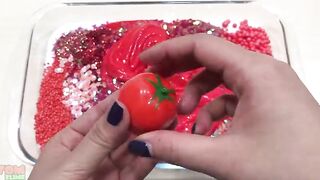Red Slime | Mixing Random Things into Glossy Slime | Satisfying Slime Videos #284