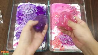 DISNEY PRINCESS Slime Pink Vs Purple | Mixing Random Things into Glossy Slime | Tom Slime #96