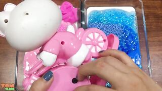 DISNEY PRINCESS and Hello Kitty Slime Pink Vs Blue | Mixing Random Things into Glossy Slime