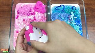 DISNEY PRINCESS and Hello Kitty Slime Pink Vs Blue | Mixing Random Things into Glossy Slime